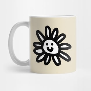 Black and White Daisy Flower Smiley Face Graphic Mug